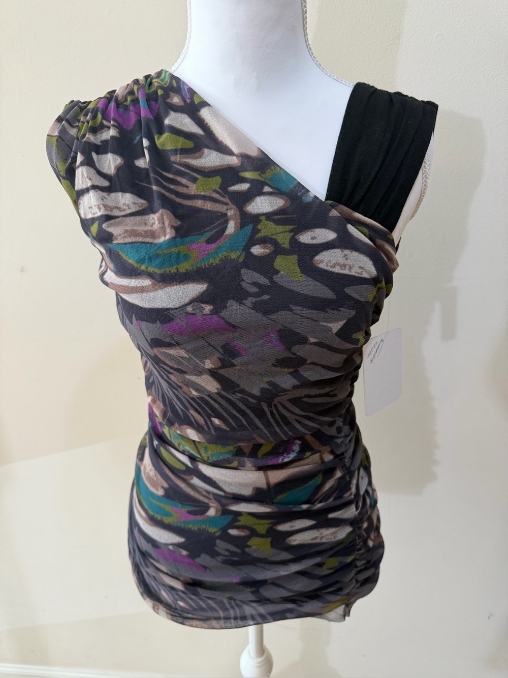 Vintage Weston Wear Y2K Mesh Ruched One Shoulder Top Size XS NWT